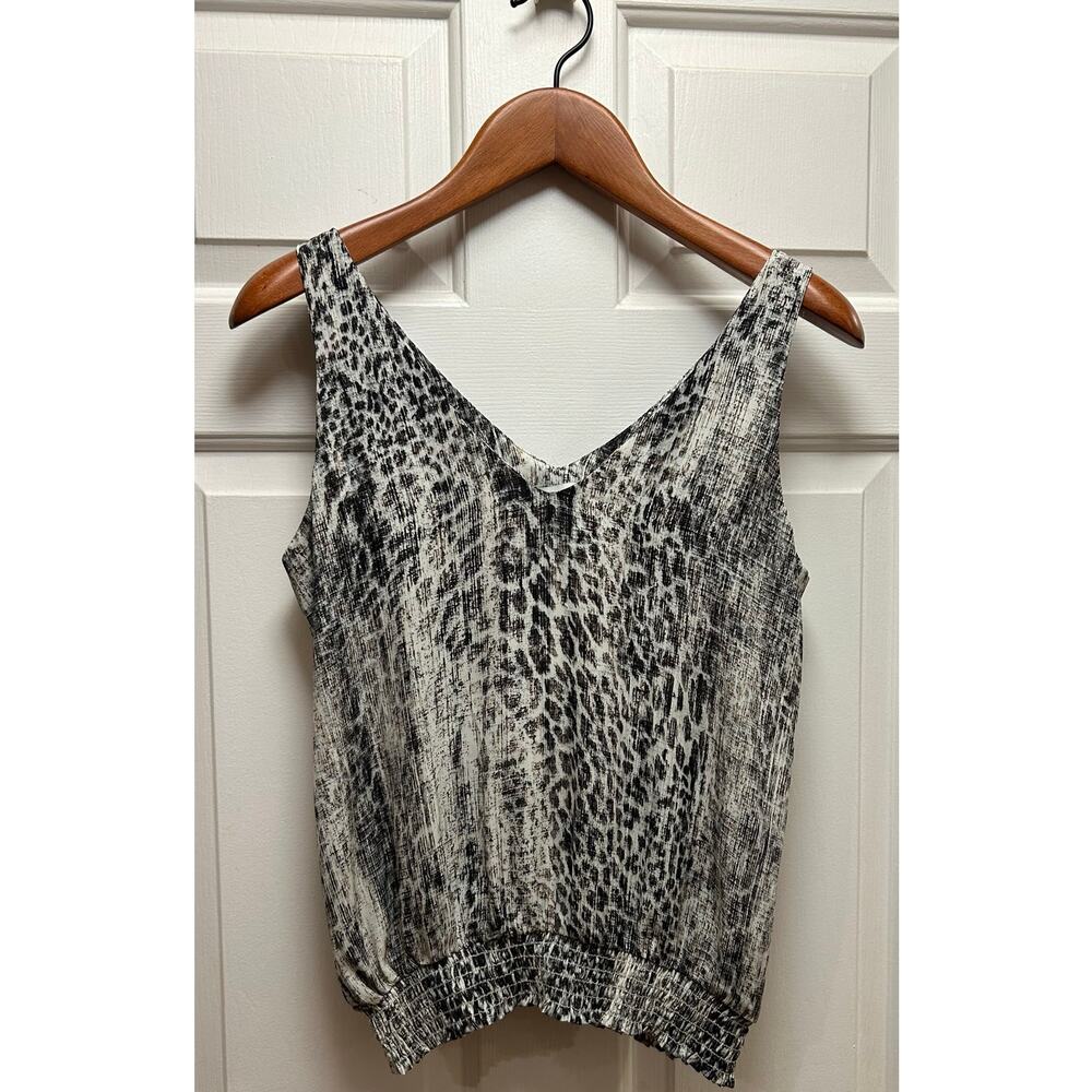 Allison Joy Evereve Gray Leopard Print Smocked Waist Tank Top Blouse, Size S